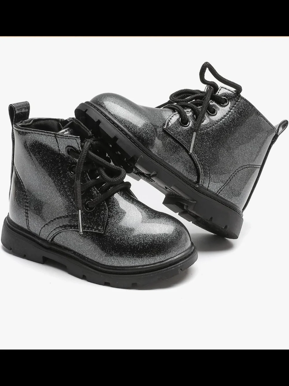 ComfyKids Cute Children Boots BlackGlitter Print Girl Lace Up Boots 5.5